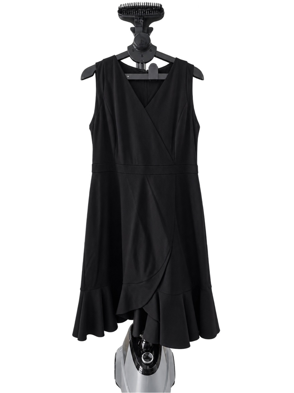 Talbots Black Sleeveless V-Neck Wrap Ruffle Hem Dress